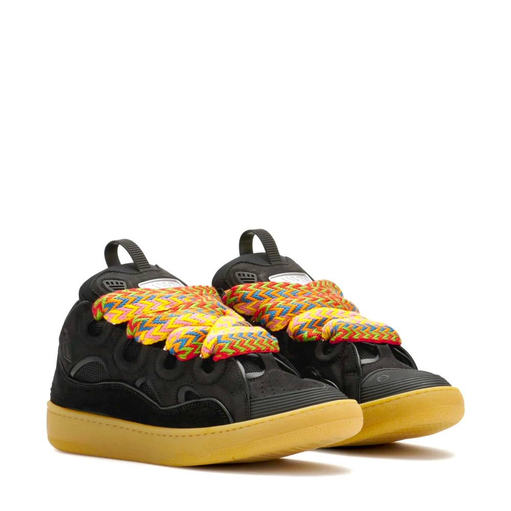 Lanvin LEATHER CURB SNEAKERS, zigzag lace up sneakers